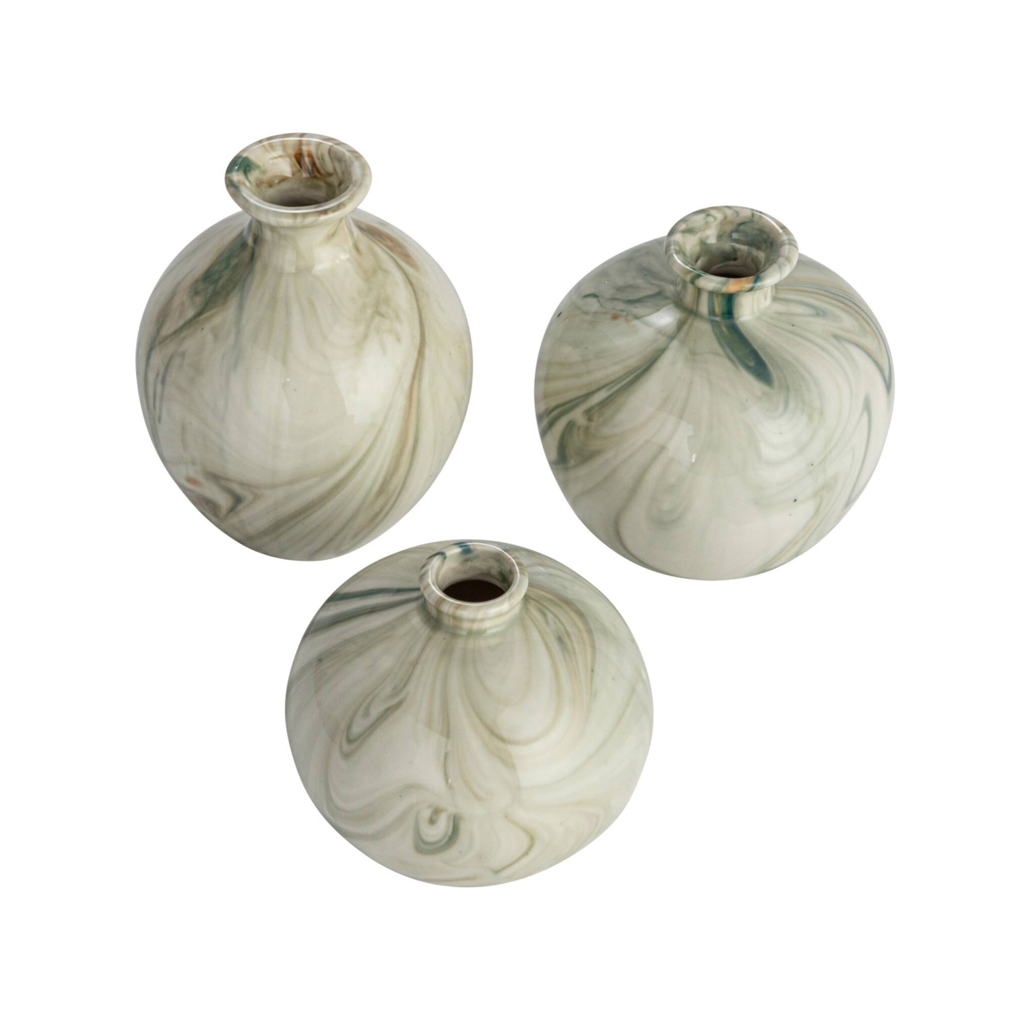 Hello Honey® Green Decorative Stoneware Vase with Marbled Designs Set